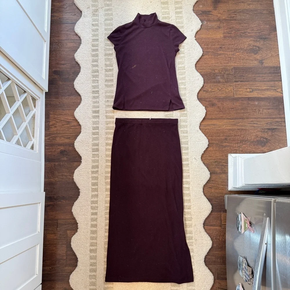H by Bordeaux Plum Mock Neck Top and Maxi Skirt Set